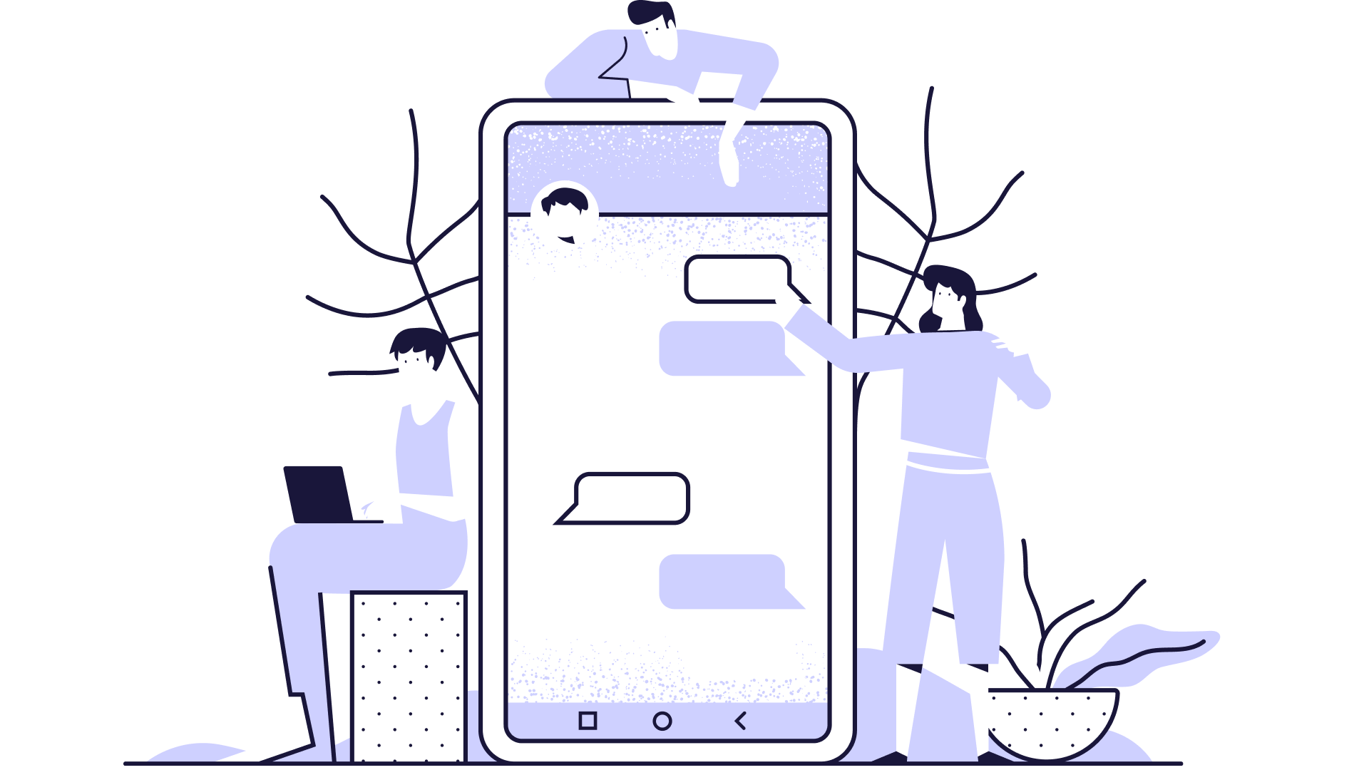 Illustration of a people working with a phone